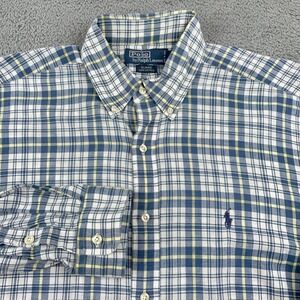 VTG Polo Ralph Lauren Shirt Mens Large Blue Blaire Plaid Lightweight Cotton